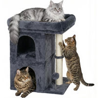 Produktbild von Elzusha Katzenbaum mit zwei Katzenhäusern und großem Liegeplatz Dunkelgrau 61 cm hoch