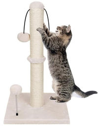 Elzusha Katzenkratzbaum aus Sisal und Plüsch mit Spielzeug, Beige, 52 cm hoch – Bild 1 von 2