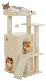 Elzusha Kratzbaum für Katzen in Beige mit Sisal-Kratzfläche und Katzenversteck – Bild 1 von 1