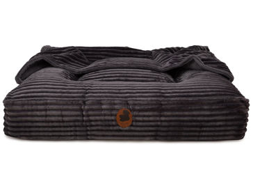 Produktbild von Emmy & Pepe Hundebett mit Höhle aus Cord in Grau Grösse M 100x80cm Öko-Tex Standard 100