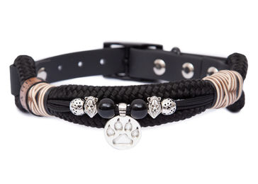 Produktbild von Emmy & Pepe Tauhalsband mit Perlen Leo Dark Schwarz Wasserabweisend Größe M 33-40cm