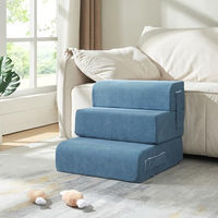 Produktbild von en.casa Haustiertreppe Joelerhatra mit Hundekissen für kleine Rassen aus Cord Blau 45x50x45 cm