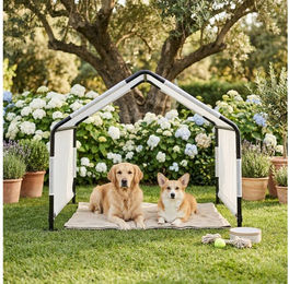 en.casa Hundehütte Valevali XL aus Metall wasserabweisend Schwarz/Weiß 122x122x90 cm – Bild 1 von 3