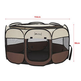 en.casa Hundelaufstall Telford Pop Up Tierlaufstall für Welpen Innen und Außen Braun Cremefarben 58 x 114 x 114 cm – Bild 1 von 9