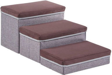 en.casa Hunderampe Vojens mit 3 Stufen für mittlere Hunderassen Braun/Grau 75x40x30 cm – Bild 1 von 2