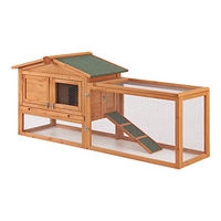Produktbild von en.casa Kaninchenstall Oberursel zweistöckiges Kleintiergehege aus Tannenholz mit Bitumendach 68 x 156 x 52 cm