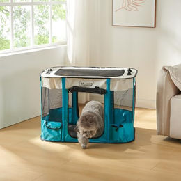 en.casa Mörbylånga Welpenauslauf faltbarer Pop Up Laufstall für Hund und Katze aus wasserfestem Oxford-Gewebe Blau/Beige 80 x 60 x 55 cm – Bild 1 von 7
