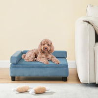 Produktbild von en.casa Salkonssad Hundebett und Katzenbett mit Staufach aus Samt Blau 60 x 45 x 24 cm für kleine bis mittlere Hunde und Katzen