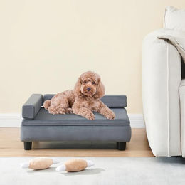 en.casa Salkonssad Hundebett und Katzenbett mit Staufach aus Samt Grau 60 x 45 x 24 cm für kleine bis mittlere Hunde und Katzen – Bild 1 von 7