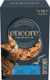 Produktbild von Encore Cat Gravy Pouch Mixpaket Fisch-Auswahl Stückchen in Sauce getreidefrei 20 x 50 g - 20 x 50 g