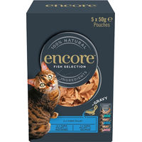 Produktbild von Encore Cat Gravy Pouch Mixpaket Fisch-Auswahl Stückchen in Sauce getreidefrei 20 x 50 g - 20 x 50 g