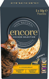 Produktbild von Encore Cat Gravy Pouch Mixpaket Hühnchen-Auswahl 20 x 50 g Getreidefrei Stückchen in Sauce - 20 x 50 g