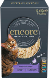 Produktbild von Encore Cat Pouch Mixpaket Feinste Selection Katzen Nassfutter in Brühe 20 x 50 g getreidefrei - 10 x 50 g