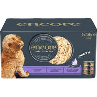Produktbild von Encore Dog Finest Selection Nassfutter Multipack mit Huhn Schwein und Rind in Brühe für erwachsene Hunde 5x156g Hypoallergen mit hohem Fleischanteil - 5 x 156 g