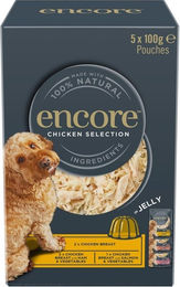Produktbild von Encore Hundefutter Multipack mit Huhn, Schwein und Lachs in Gelee getreidefrei 5x100g
