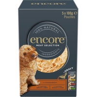 Produktbild von Encore Hundefutter Stückchen in Sauce Fleisch-Mix Huhn Rind Lamm getreidefrei 5 x 100 g