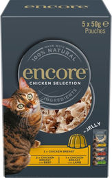 Produktbild von Encore Jelly Pouch Mixpaket Katzen Nassfutter Adult mit Huhn und Fisch Stückchen in Gelee 20 x 50 g - 20 x 50 g