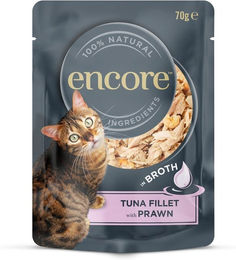 Produktbild von Encore Katzenfutter Thunfischfilet mit Garnelen in Sauce für erwachsene Katzen getreidefrei 70 g