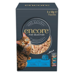 Encore Premium Nassfutter für erwachsene Katzen Fisch Auswahl Multipack Stückchen in Gelee getreidefrei 20 x 50g Beutel - 20 x 50 g – Bild 1 von 7