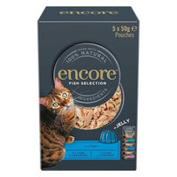 Produktbild von Encore Premium Nassfutter für erwachsene Katzen Fisch Auswahl Multipack Stückchen in Gelee getreidefrei 20 x 50g Beutel - 20 x 50 g
