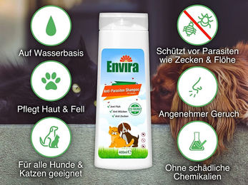 Envira Anti-Parasiten Shampoo gegen Zecken und Flöhe 2x 400ml - 2 x 400 ml – Bild 1 von 5