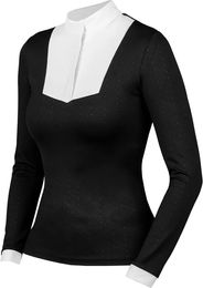 Produktbild von EQPRO Taylor Turnierpolo Damen mit langen Ärmeln aus Polyester in Weiß oder Schwarz Größe XL