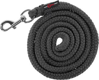 Produktbild von EQuest Ultimo Longierleine aus Leder mit Karabinerhaken in Messingoptik Grau