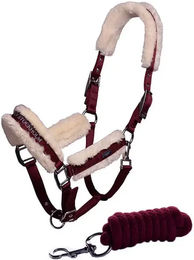 Produktbild von Equestrian Stockholm Halfter und Longiergurt Set aus Nylon für Ponys in Rot Weiß Silber