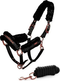 Produktbild von Equestrian Stockholm Halfter und Longiergurt Set für Ponys aus Plüsch in Grau oder Schwarz