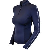 Produktbild von Equestrian Stockholm Reitshirt für Damen mit langen Ärmeln und 1/4-Reißverschluss aus Polyester in Blau und Weiß Größe S