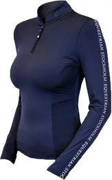 Produktbild von Equestrian Stockholm Reitshirt für Damen mit langen Ärmeln und 1/4-Reißverschluss aus Polyester in Blau und Weiß Größe XL