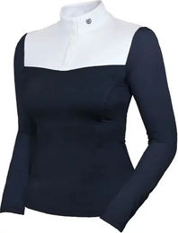 Produktbild von Equestrian Stockholm Turnierpolo mit langen Ärmeln für Damen in Blau und Weiß