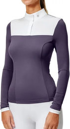 Equestrian Stockholm Turniershirt Damen Langarm Fine Line Weiß Dunkelviolett Größe S – Bild 1 von 10