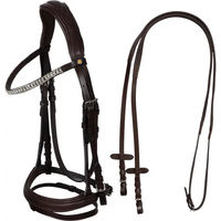 Produktbild von Equestro Anatomisch geformter Reitzügel mit Strassbesatz aus Leder in Braun für Ponys
