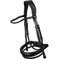 Produktbild von Equestro Anatomische Dressurtrense aus Leder in Schwarz und Gelb