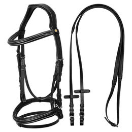 Equestro Anatomisches Kopfteil aus Leder mit gepolstertem Pony in Schwarz – Bild 1 von 7