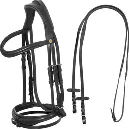 Produktbild von Equestro Anatomisches Leder-Zaumzeug mit Nasenriemen in Schwarz Größe M