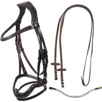 Produktbild von Equestro Anatomisches Reit-Trensengebiss aus Leder mit gebogenem Nasenriemen Braun für Vollblut