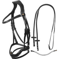 Produktbild von Equestro Anatomisches Reit-Trensengebiss aus Leder mit gebogenem Nasenriemen Schwarz für Vollblut