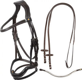 Produktbild von Equestro Anatomisches Reit-Trensengebiss mit gebogenem Nasenriemen aus Leder für Ponys in Braun