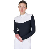 Produktbild von Equestro Black Label Wettkampf-Polo für Damen in Schwarz aus Baumwolle Größe S mit Strass