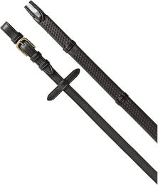 Produktbild von Equestro d Gummizügel für Pferde mit englischem Zaumzeug und Messingbeschlägen aus Leder in Schwarz