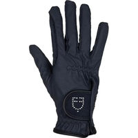 Produktbild von Equestro d Reithandschuhe für Damen mit Glitzerlogo aus Stoff in Blau oder Schwarz Größe XL