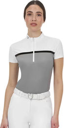 Produktbild von Equestro Damen Langarm Reitshirt Polo Ridertechnology Weiß Grau XS
