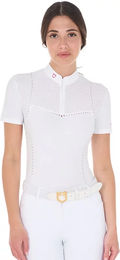 Produktbild von Equestro Damen Turnier-Polo Reitshirt aus perforiertem Stoff Weiß Größe L