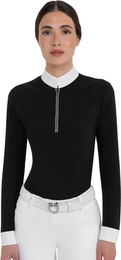 Equestro Damen Turnierpolo mit langen Ärmeln Stones Tape Schwarz Größe L – Bild 1 von 1