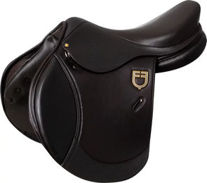 Produktbild von Equestro Doppelleder Springsattel für Pferde in Braun oder Schwarz