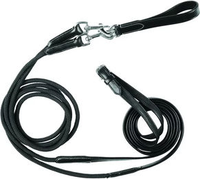 Produktbild von Equestro Doppelte Zügel für Zugpferde aus Leder und Nylon in Schwarz