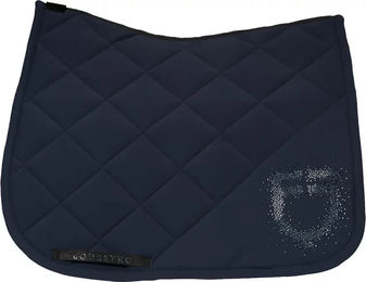 Produktbild von Equestro Dressurreitpad mit Strass-Logo aus Baumwolle in Blau für Warmblut