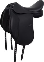 Produktbild von Equestro Dressursattel für Pferde aus Leder mit langen Pauschen in Schwarz 17,5 Zoll